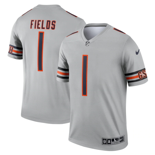 mens nike justin fields silver chicago bears inverted legend jersey